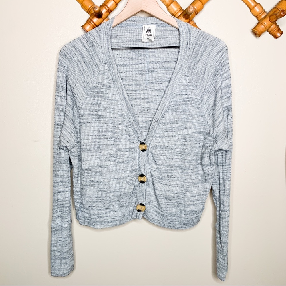 Free People Heathered Gray Button Down Cardigan